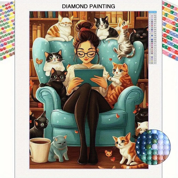 Peinture à diamant #39 30cm x 40cm Chats et femme