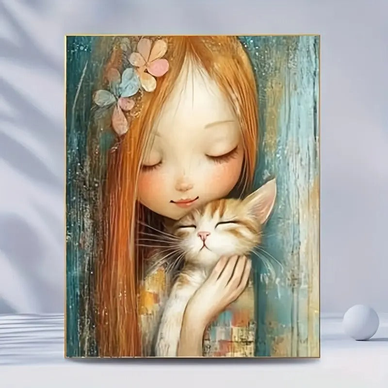 Peinture à diamant #11 30cm x 40cm Fille et chat