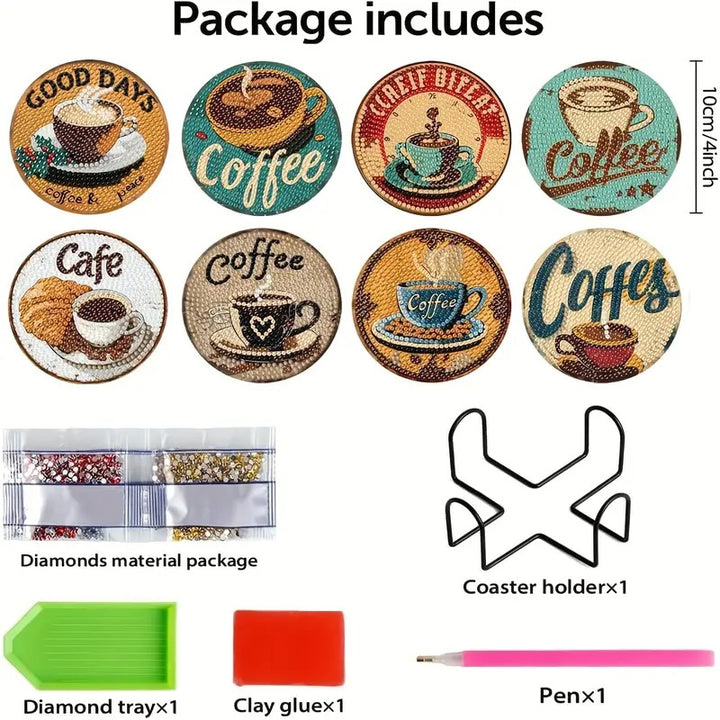 8 sous-verres en peinture à diamant Café #181
