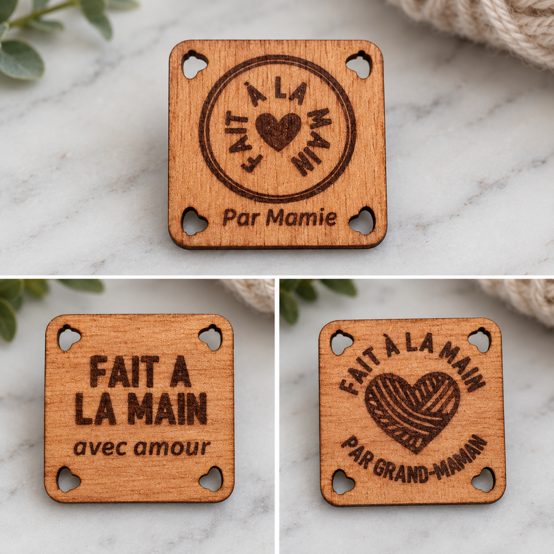 Étiquette en bois et en français