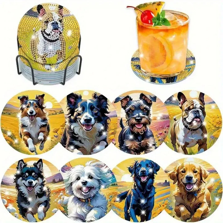 Peinture à diamant #170  8 x sous-verres Chiens