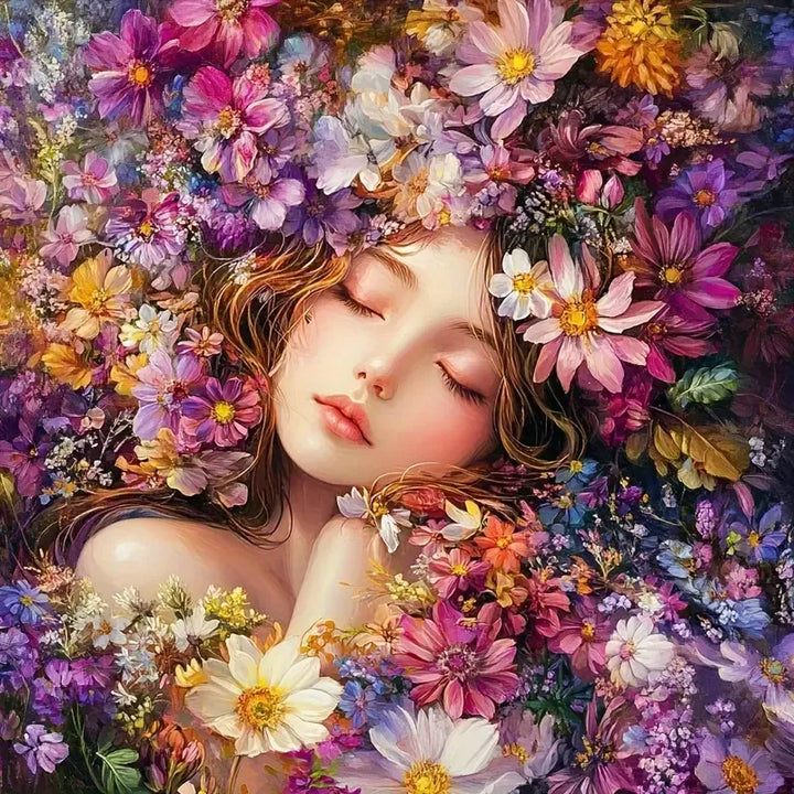 Peinture à diamant #45 40cmx40cm Fille et fleurs