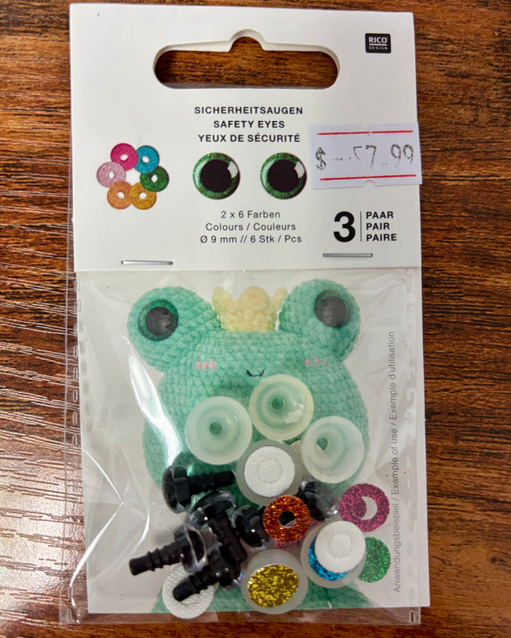 3 Paires de yeux de 9mm pour Amigurumis de Rico