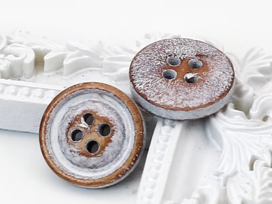 5 boutons en Bois blanc usé (15mm)