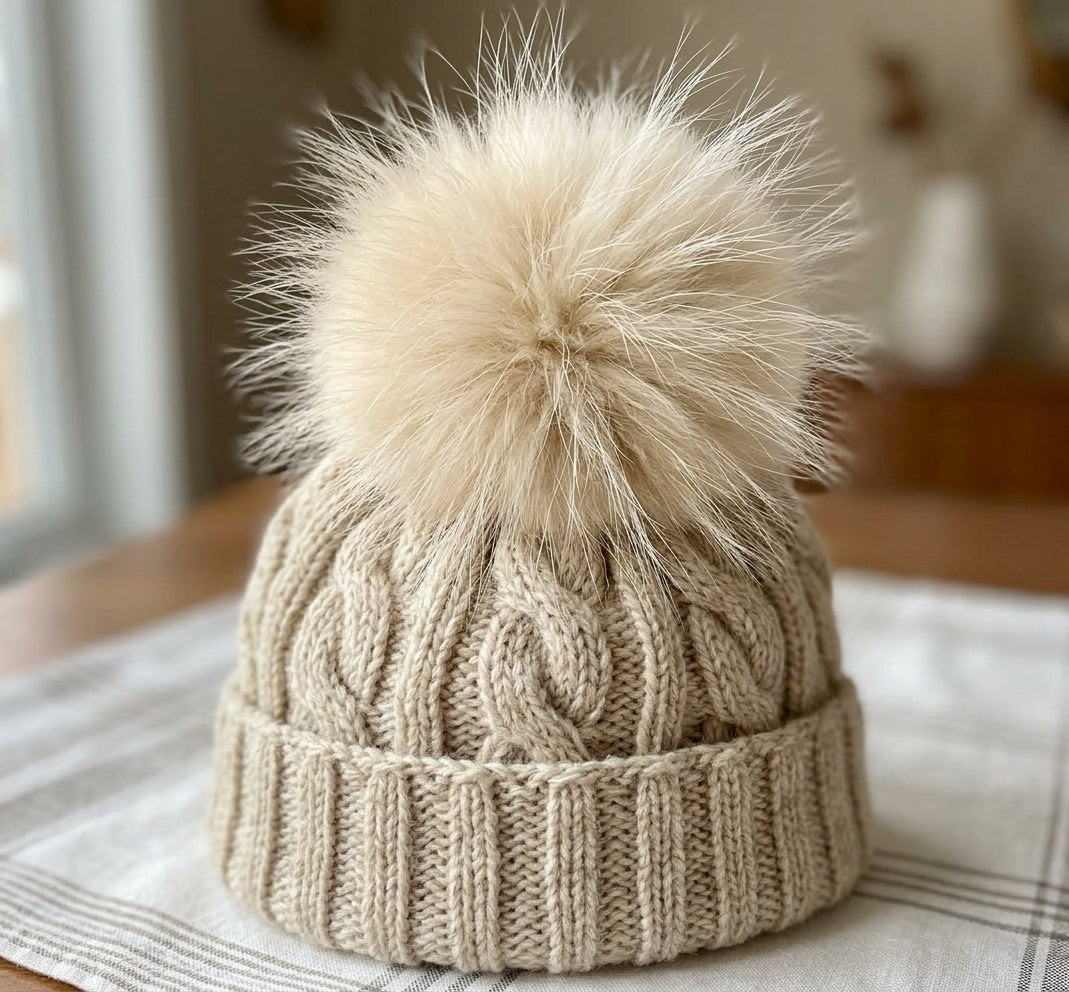 Pompons en fourrure Vanille givrée de 17-20cm