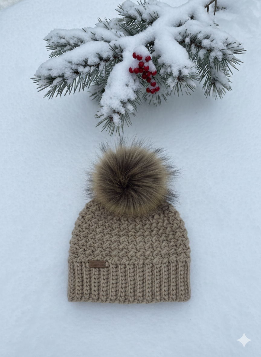 Tuque à pompon couleur café fait au crochet