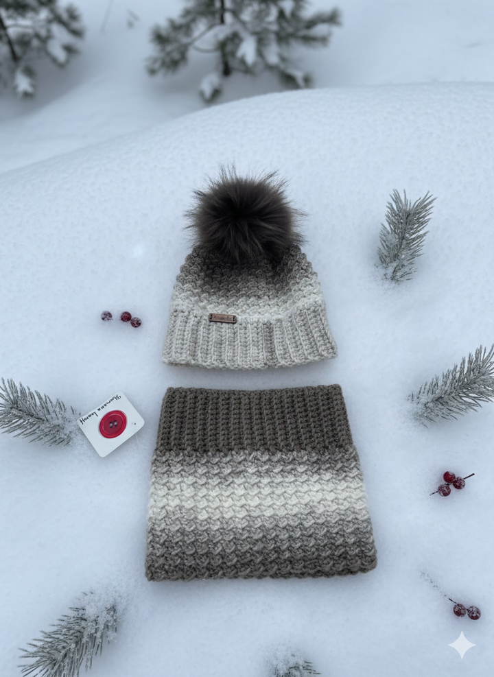 Ensemble de Tuque et cache-cou au crochet, de couleur nougat et crème