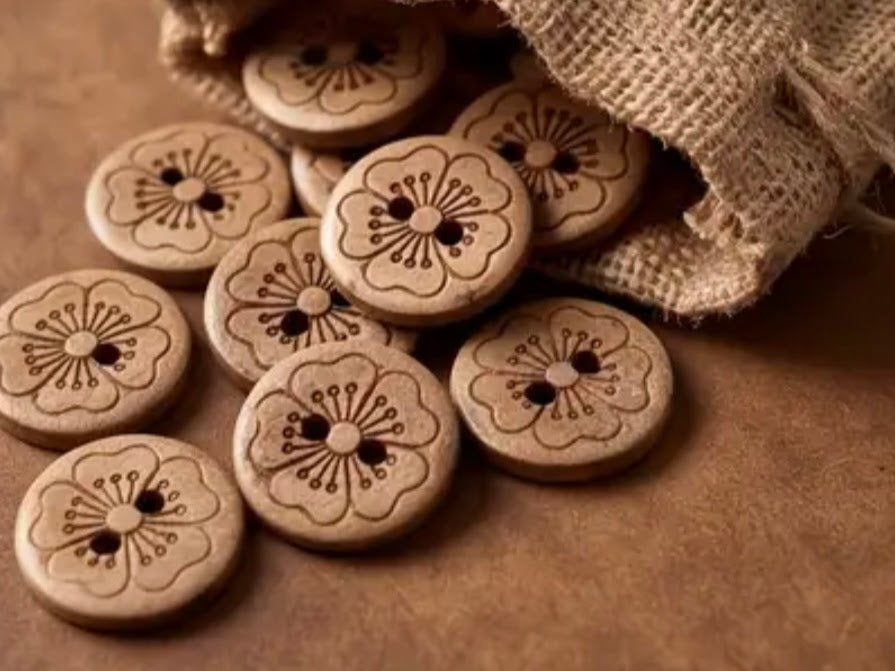 5 boutons en Bois de coco (15mm)