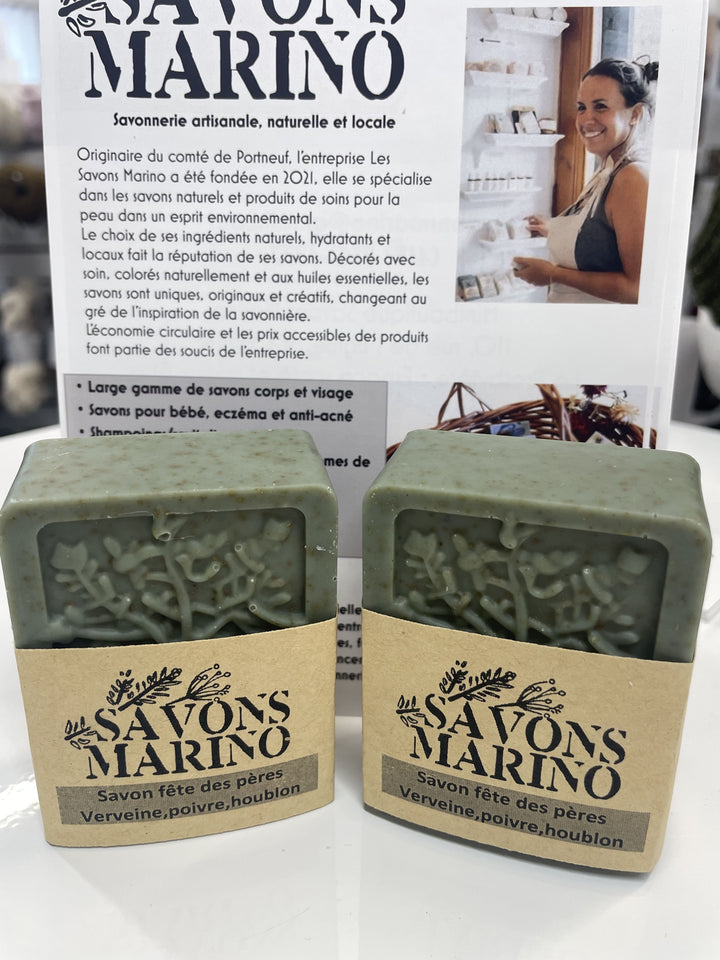 Les Savons Marino verveine, poivre et houblon et Porte-savon