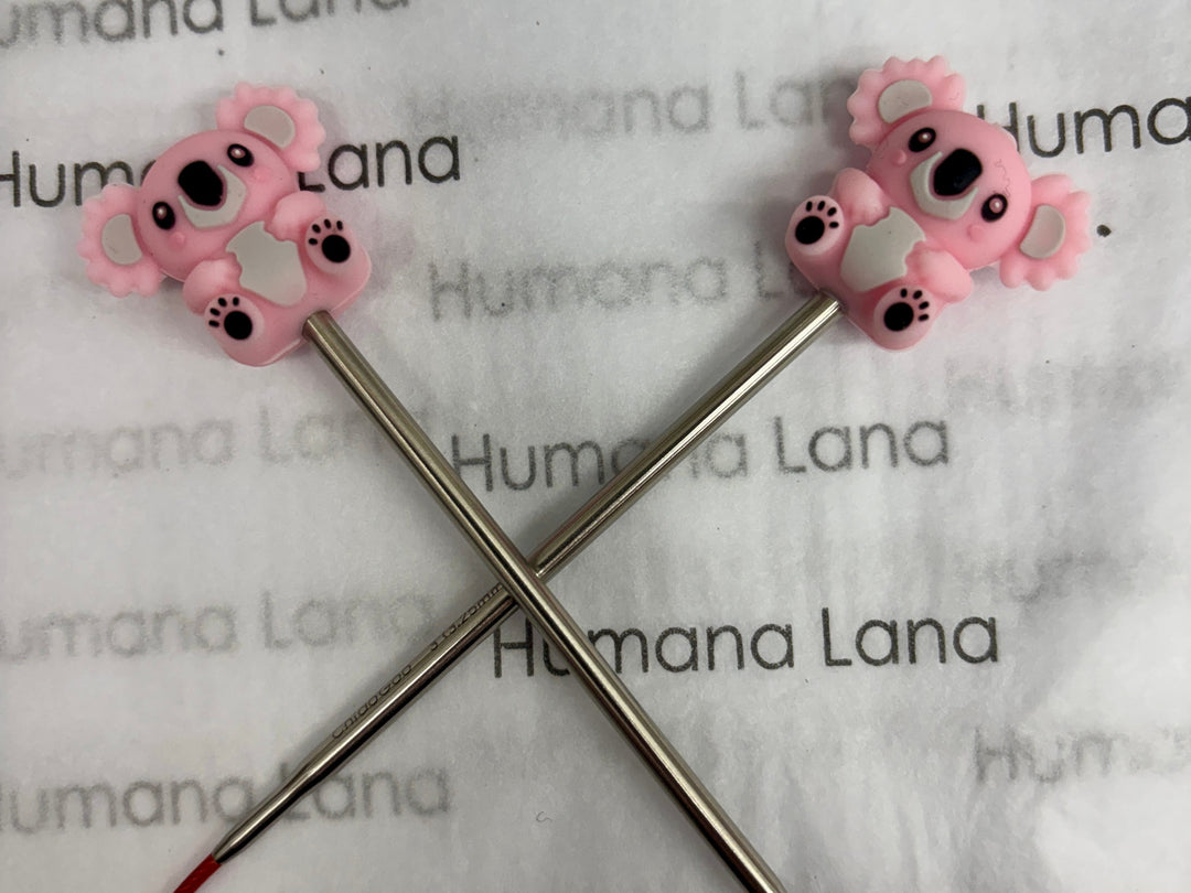 Koalas rose 3D. Protège pointes d'aiguilles a tricoter