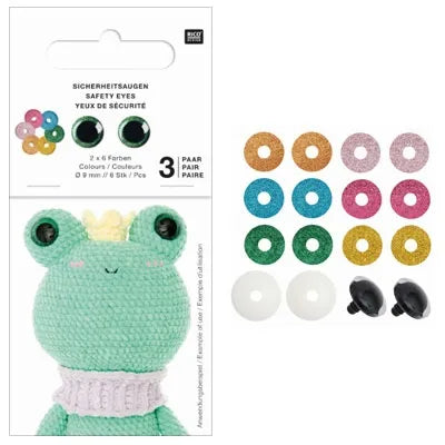 3 Paires de yeux de 9mm pour Amigurumis de Rico