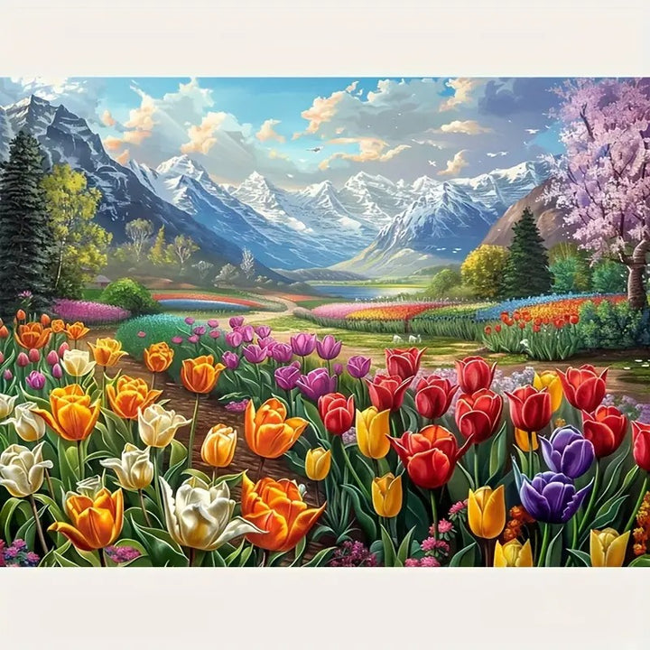 Peinture à diamant #107 40cm x 50cm Champs de tulipe