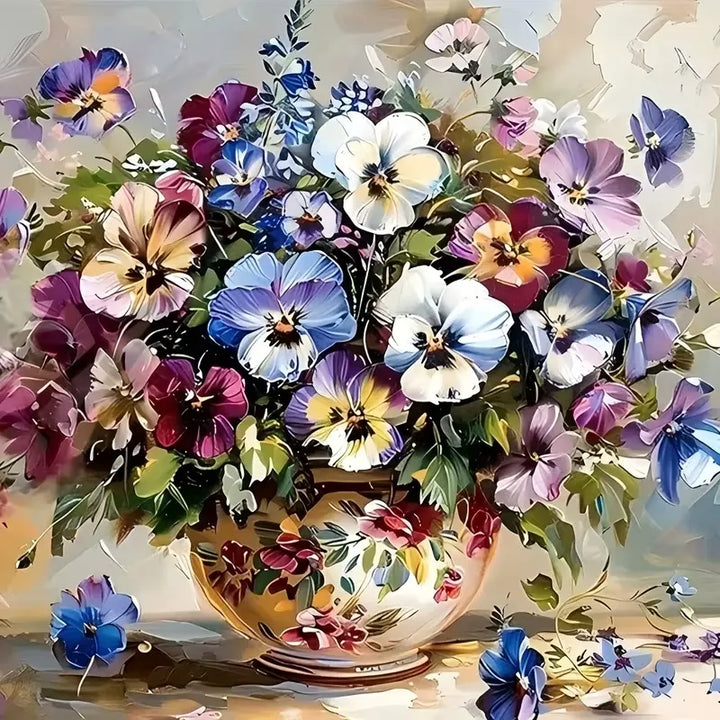 Peinture à diamant #175 40cm x 40cm Fleurs pensées
