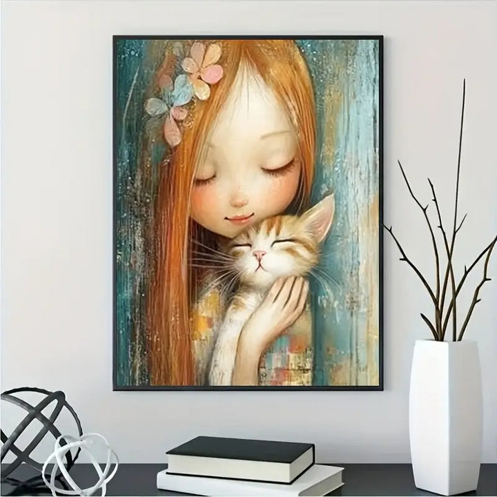Peinture à diamant #11 30cm x 40cm Fille et chat