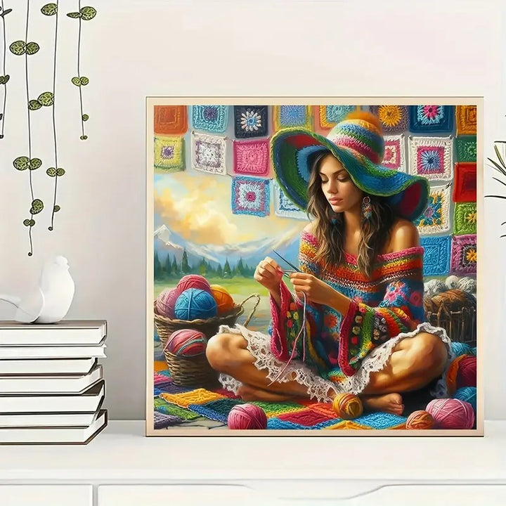 Peinture à diamant #37 30cm x 30cm femme et tricot