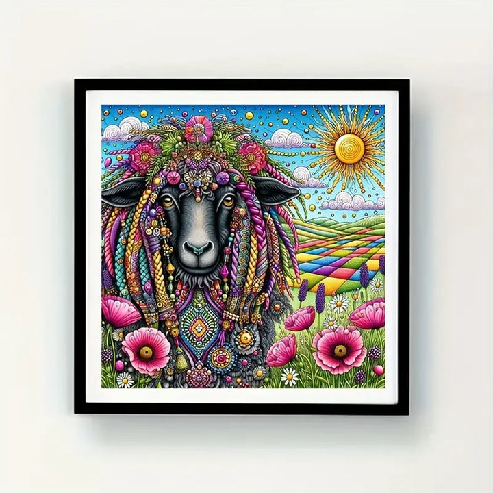 Peinture à diamant #124  50cm x 50cm Mouton rasta fleuris