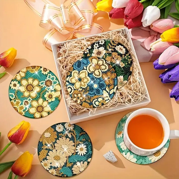 8 sous-verres en peinture à diamant fleurs #182