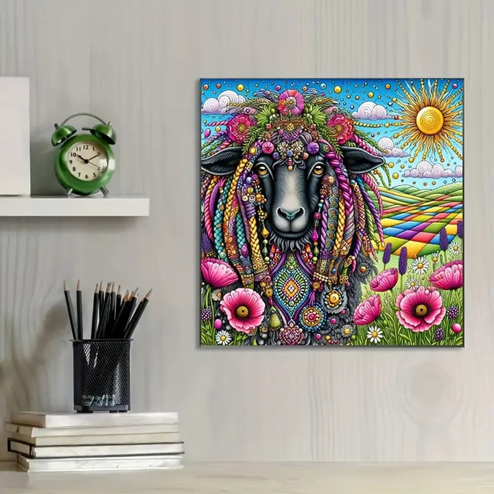 Peinture à diamant #124  50cm x 50cm Mouton rasta fleuris
