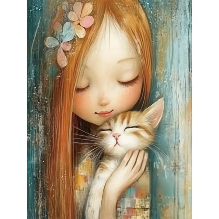 Peinture à diamant #11 30cm x 40cm Fille et chat
