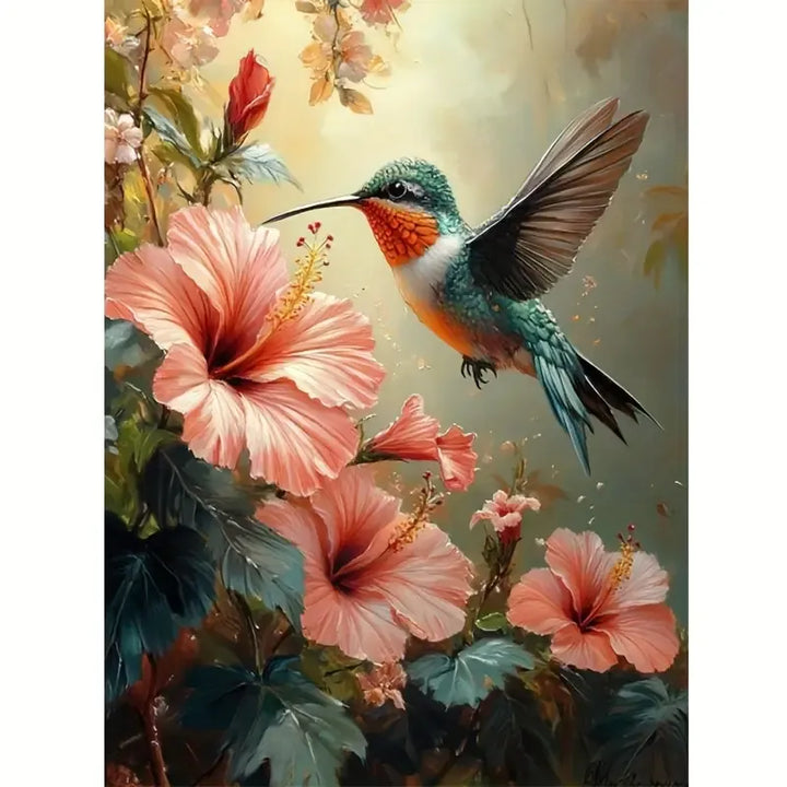 Peinture à diamant #40 30cm x 40cm Colibri et hibiscus