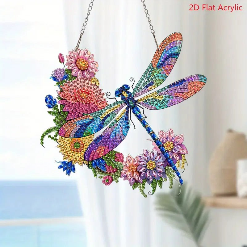 Peinture à diamant suspendu #138  15cmx15cm  Libellule