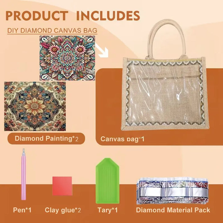 Sac en jute en diamant painting #183  24.5cm x 30.5cm x 13.5cm (contient deux manderas)