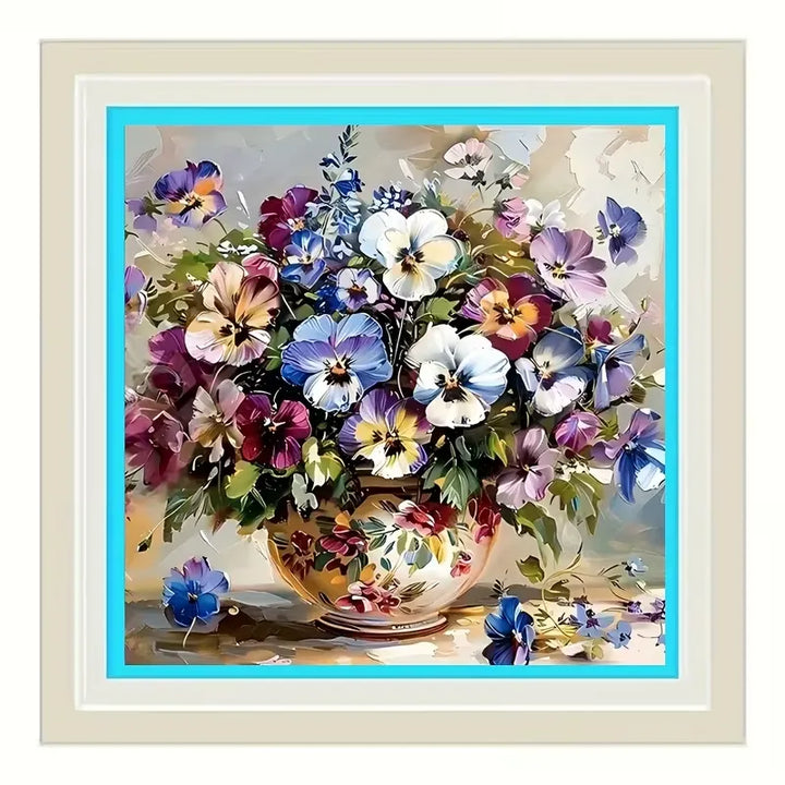 Peinture à diamant #175 40cm x 40cm Fleurs pensées