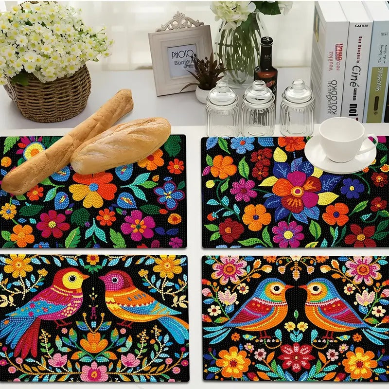 4 Napperons en Diamonds painting #175 30cmx20cm Mandala Fleurs
