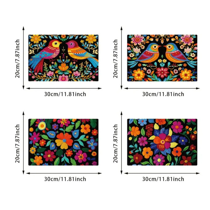 4 Napperons en Diamonds painting #175 30cmx20cm Mandala Fleurs